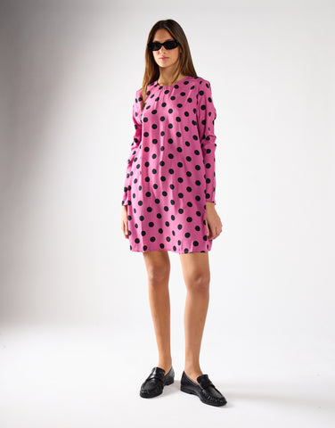 Purple Black Spot Long-Sleeve Mini Dress