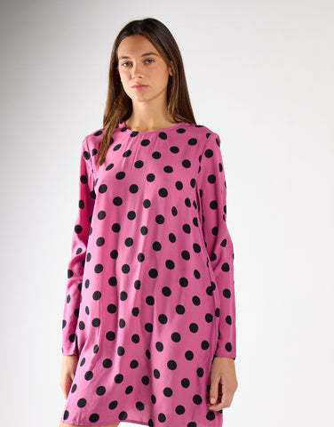 Purple Black Spot Long-Sleeve Mini Dress