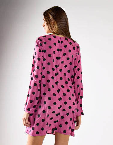 Purple Black Spot Long-Sleeve Mini Dress