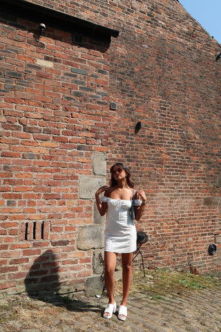 White-Broderie Bardot Corset Mini-Dress