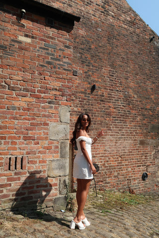White-Broderie Bardot Corset Mini-Dress
