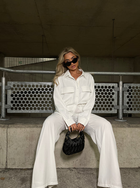 Off White Wide leg High Waisted-Trousers