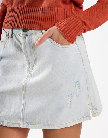Light Antique Bleach Denim Mini-Skirt