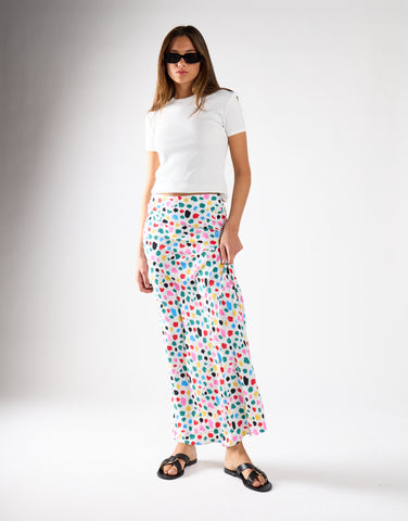 Abstract Spot Bias-Cut Maxi Skirt