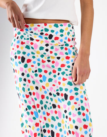 Abstract Spot Bias-Cut Maxi Skirt