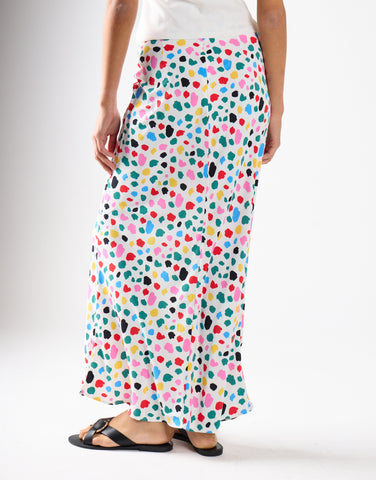 Abstract Spot Bias-Cut Maxi Skirt