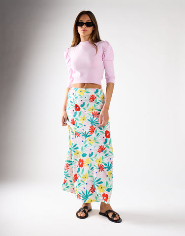 Bright Multi Flower Bias-Cut Maxi Skirt