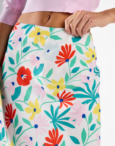Bright Multi Flower Bias-Cut Maxi Skirt