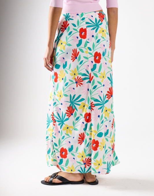 Bright Multi Flower Bias-Cut Maxi Skirt