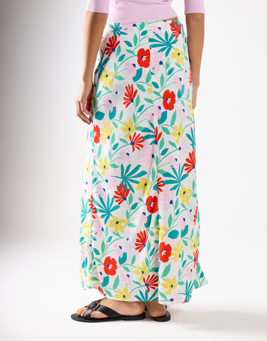 Bright Multi Flower Bias-Cut Maxi Skirt