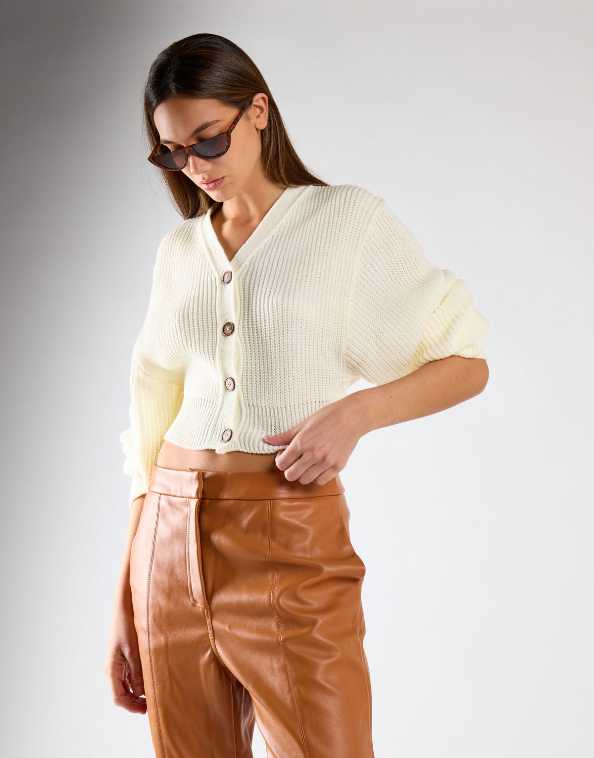 Glamorous Bone White Button Front Knit Cardigan