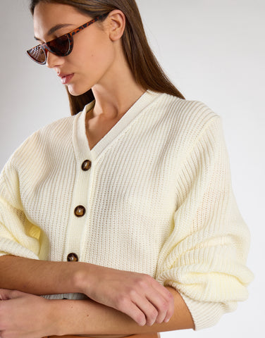 Glamorous Bone White Button Front Knit Cardigan