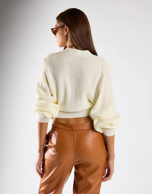 Glamorous Bone White Button Front Knit Cardigan