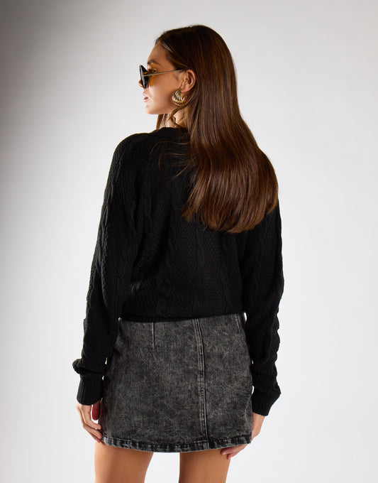 Black Button Down Cable Knit Cardigan