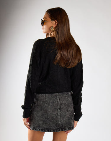 Black Button Down Cable Knit Cardigan
