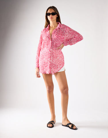Red-Leopard Chiffon Classic-Shirt