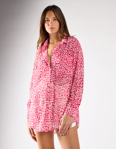 Red-Leopard Chiffon Classic-Shirt