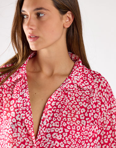 Red-Leopard Chiffon Classic-Shirt
