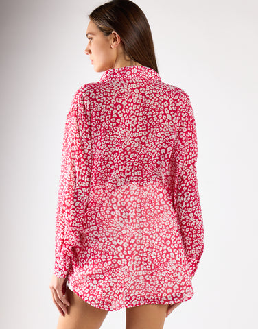 Red-Leopard Chiffon Classic-Shirt