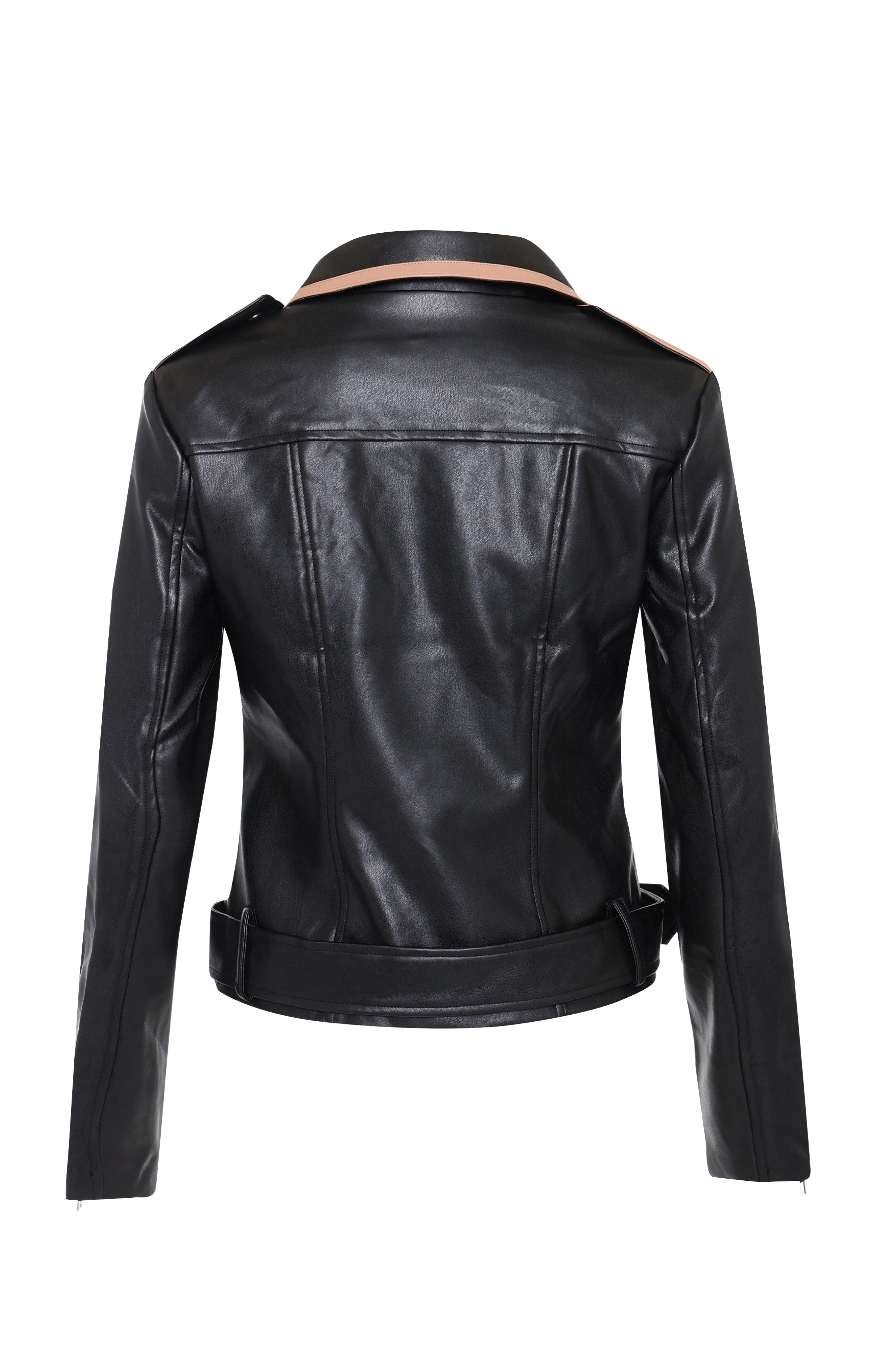 Glamorous Black Tan Faux Leather Jacket