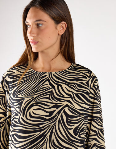 Stone Black Zebra 3/4 Sleeve Midi Dress