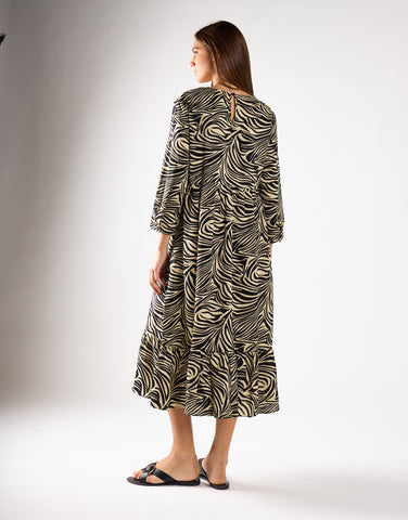 Stone Black Zebra 3/4 Sleeve Midi Dress