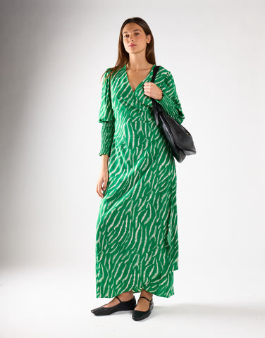 Green Sketchy-Animal Wrap Maxi Dress