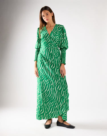 Green Sketchy-Animal Wrap Maxi Dress