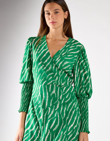 Green Sketchy-Animal Wrap Maxi Dress