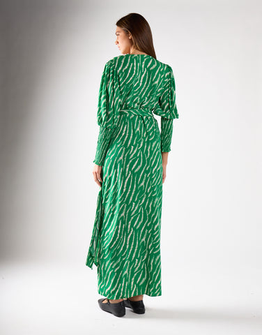 Green Sketchy-Animal Wrap Maxi Dress