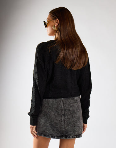 Black Acid Wash Denim Mini Skirt