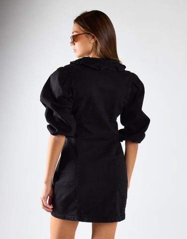 Black V-Neck Button Front Mini Dress