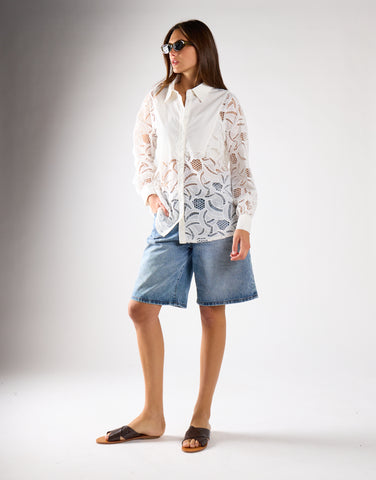 White Long Line Button Detailed Long Sleeve Shirt