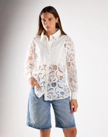 White Long Line Button Detailed Long Sleeve Shirt