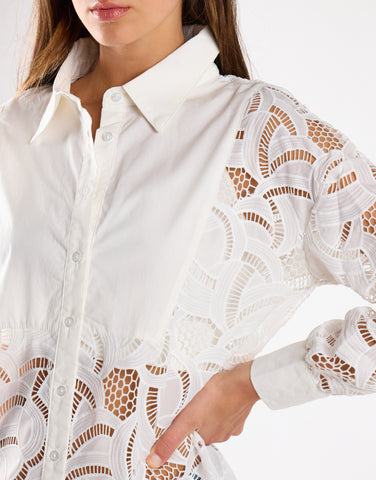 White Long Line Button Detailed Long Sleeve Shirt