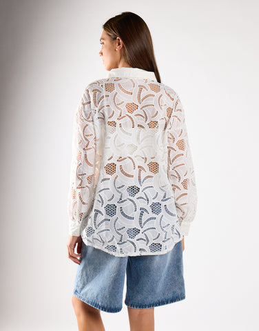 White Long Line Button Detailed Long Sleeve Shirt