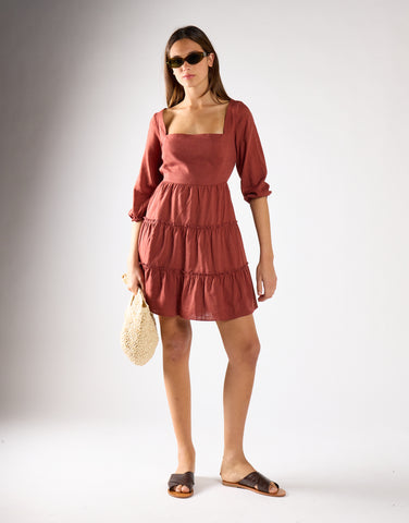 Umber Square-Neck Mini Dress
