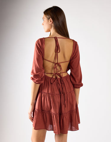 Umber Square-Neck Mini Dress