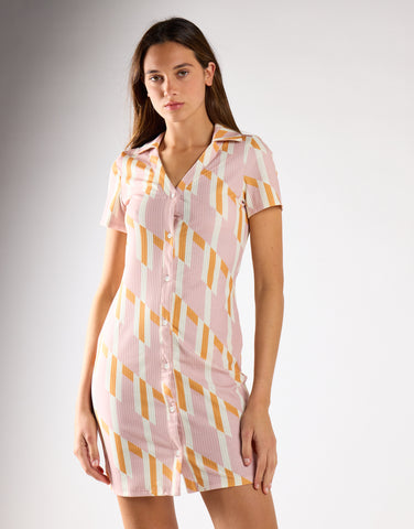 Glamorous Retro Geo Button Front Mini Dress