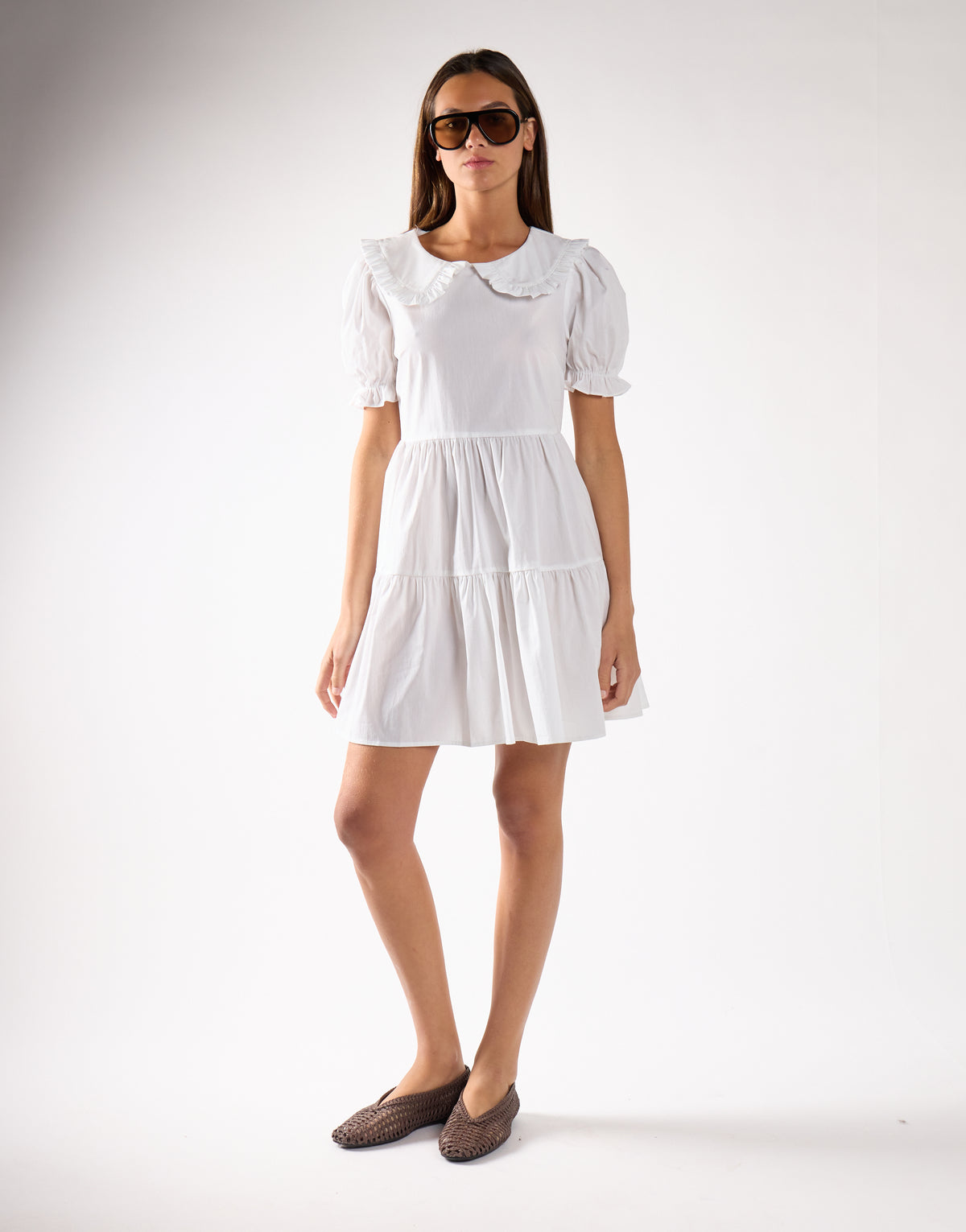 Glamorous White Collar Puff Shoulder Mini Dress