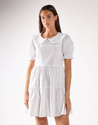 Glamorous White Collar Puff Shoulder Mini Dress