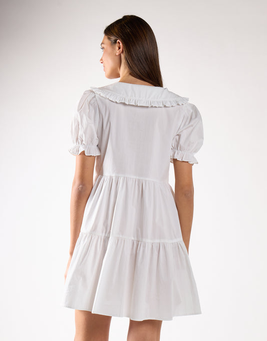Glamorous White Collar Puff Shoulder Mini Dress