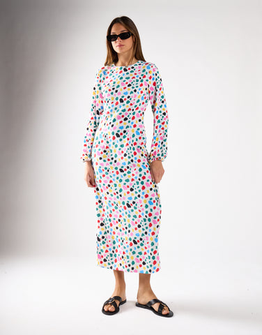 Abstract Spot Long-Sleeve Midi Dress