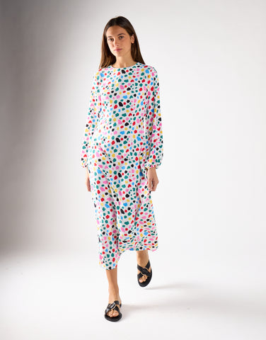 Abstract Spot Long-Sleeve Midi Dress