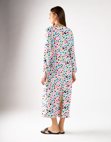 Abstract Spot Long-Sleeve Midi Dress
