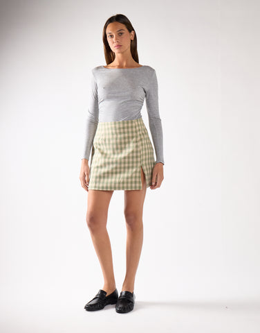 Turquoise Multi Check Side Split Mini Skirt
