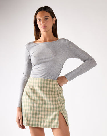 Turquoise Multi Check Side Split Mini Skirt