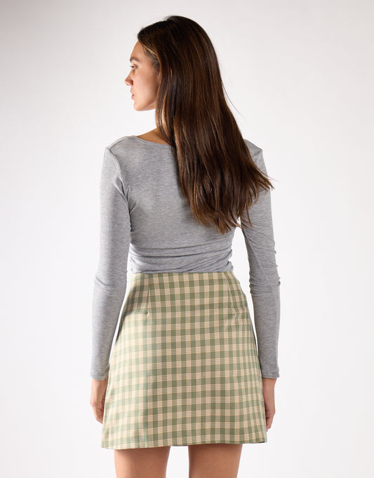 Turquoise Multi Check Side Split Mini Skirt