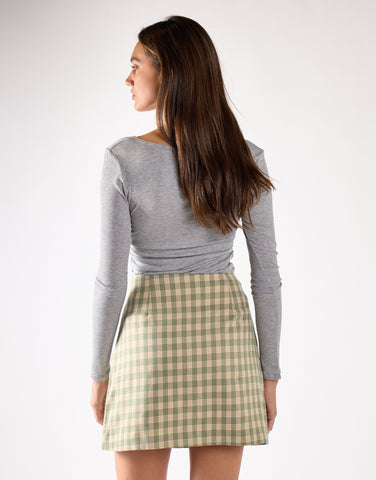 Turquoise Multi Check Side Split Mini Skirt