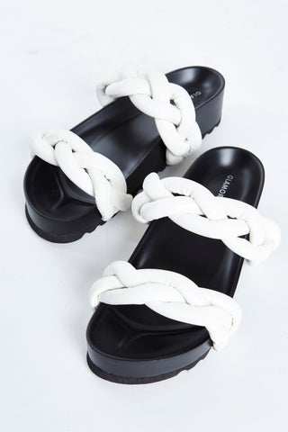Glamorous White Plaited Double Strap Sandals